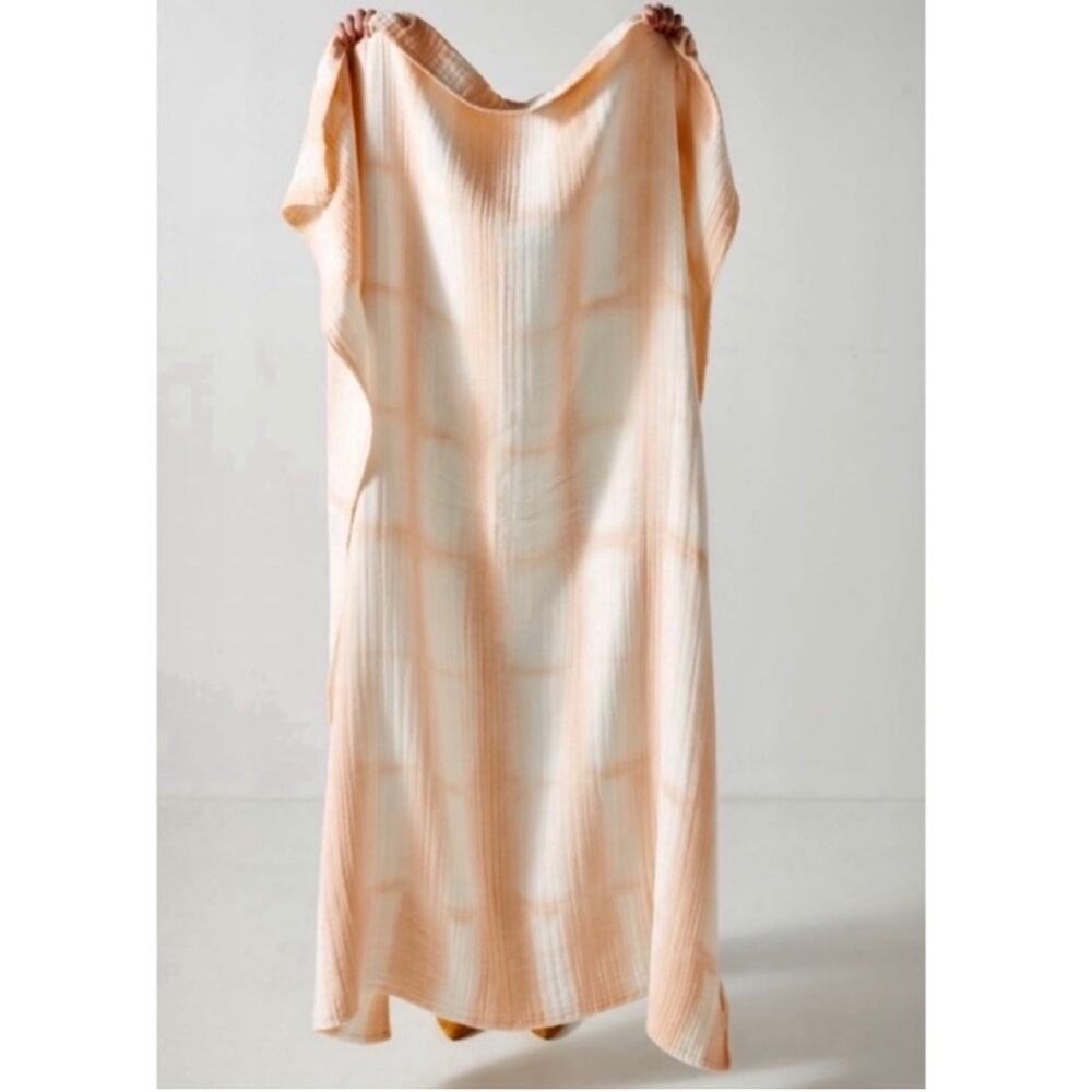 Anthropologie Gauze Throw Blanket in Peach/White.